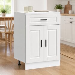 Kitchen Base Cabinet White Engineered Wood Storage Cupboard with Adjustable Feet