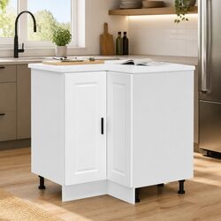 Kitchen Corner Base Cabinet White Engineered Wood Storage Cupboard Organizer