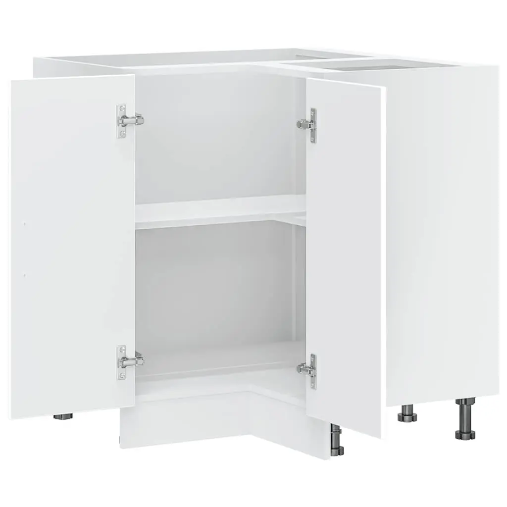 Kitchen Corner Base Cabinet White Engineered Wood Storage Cupboard Organizer