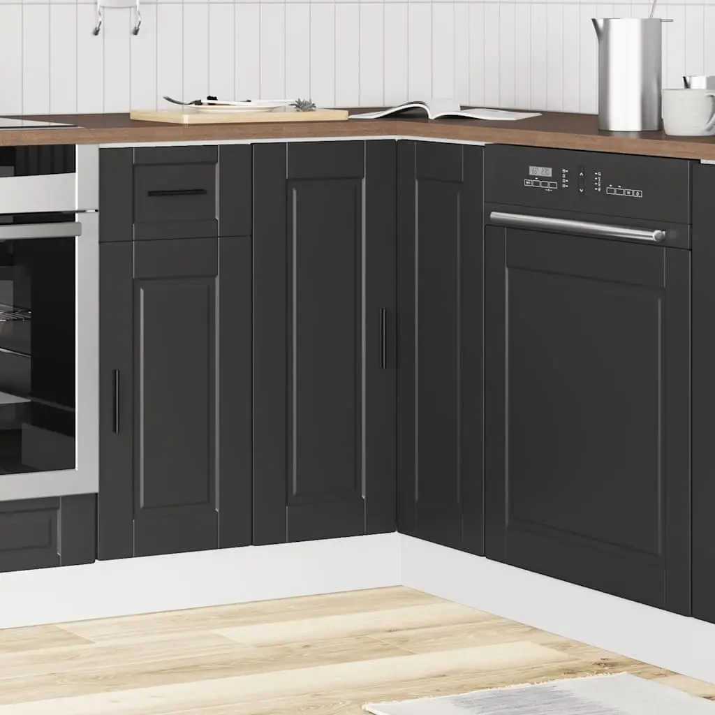 Kitchen Corner Base Cabinet Engineered Wood Black