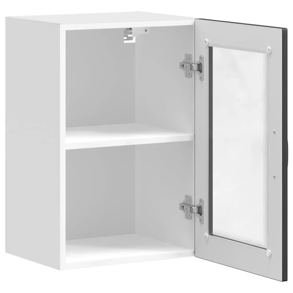 Wall Mounted Black Storage Cabinet Engineered Wood Glass Door Kitchen Fixture