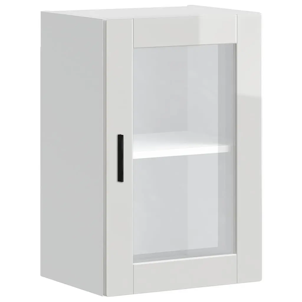 Kitchen Wall Cabinet Engineered Wood White High Gloss Glass Door Mounted Storage