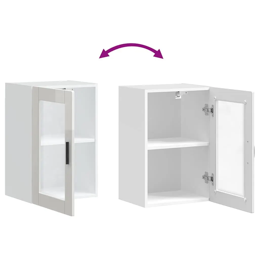 Kitchen Wall Cabinet Engineered Wood White High Gloss Glass Door Mounted Storage