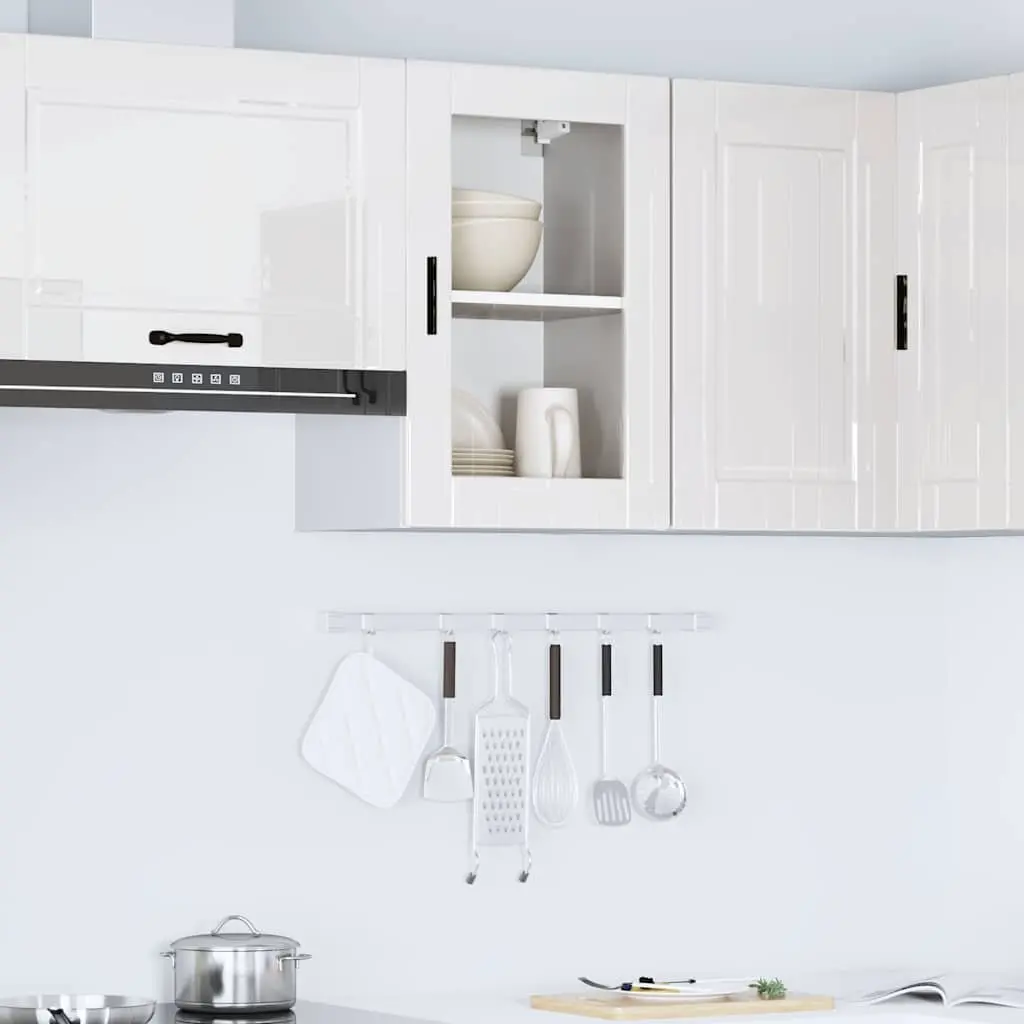 Kitchen Wall Cabinet Engineered Wood White High Gloss Glass Door Mounted Storage