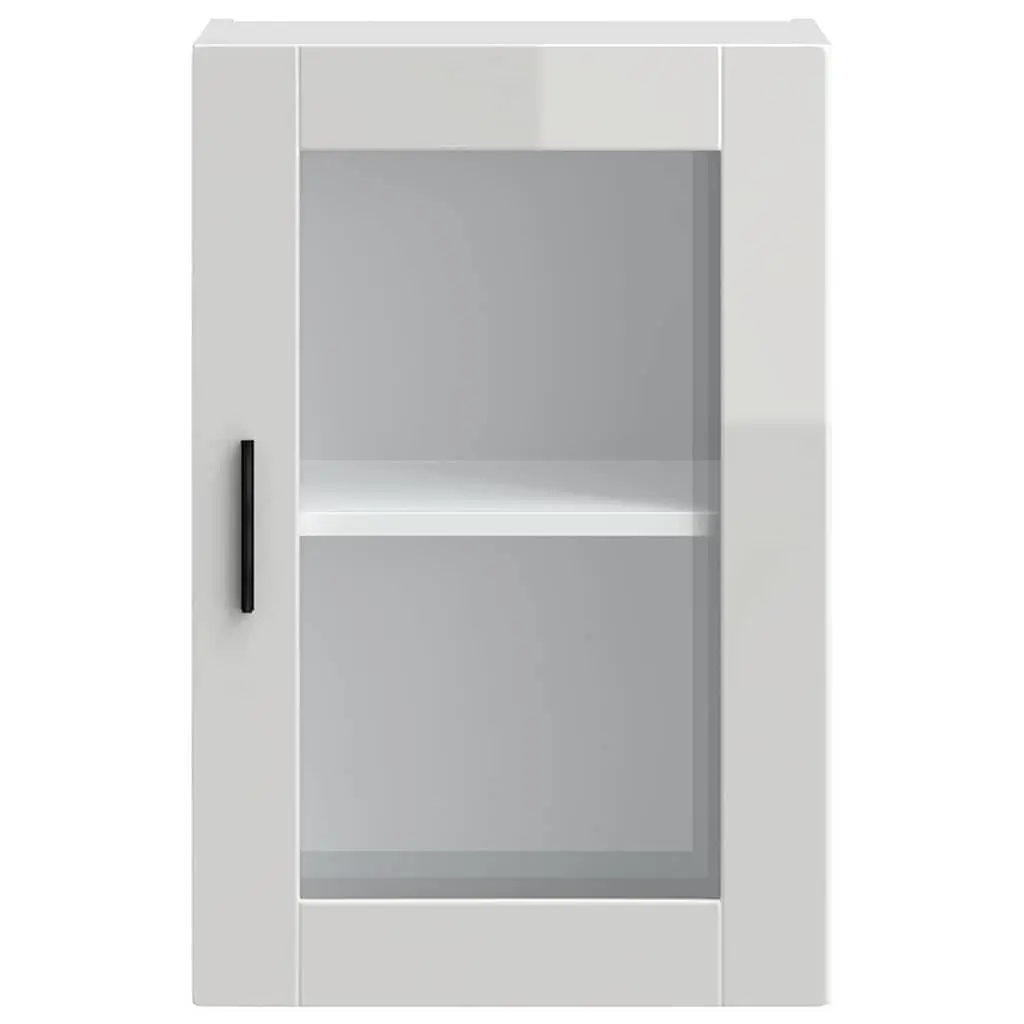 Kitchen Wall Cabinet Engineered Wood White High Gloss Glass Door Mounted Storage