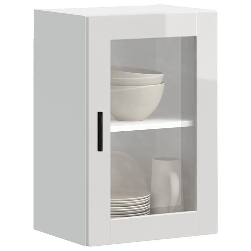 Kitchen Wall Cabinet Engineered Wood White High Gloss Glass Door Mounted Storage