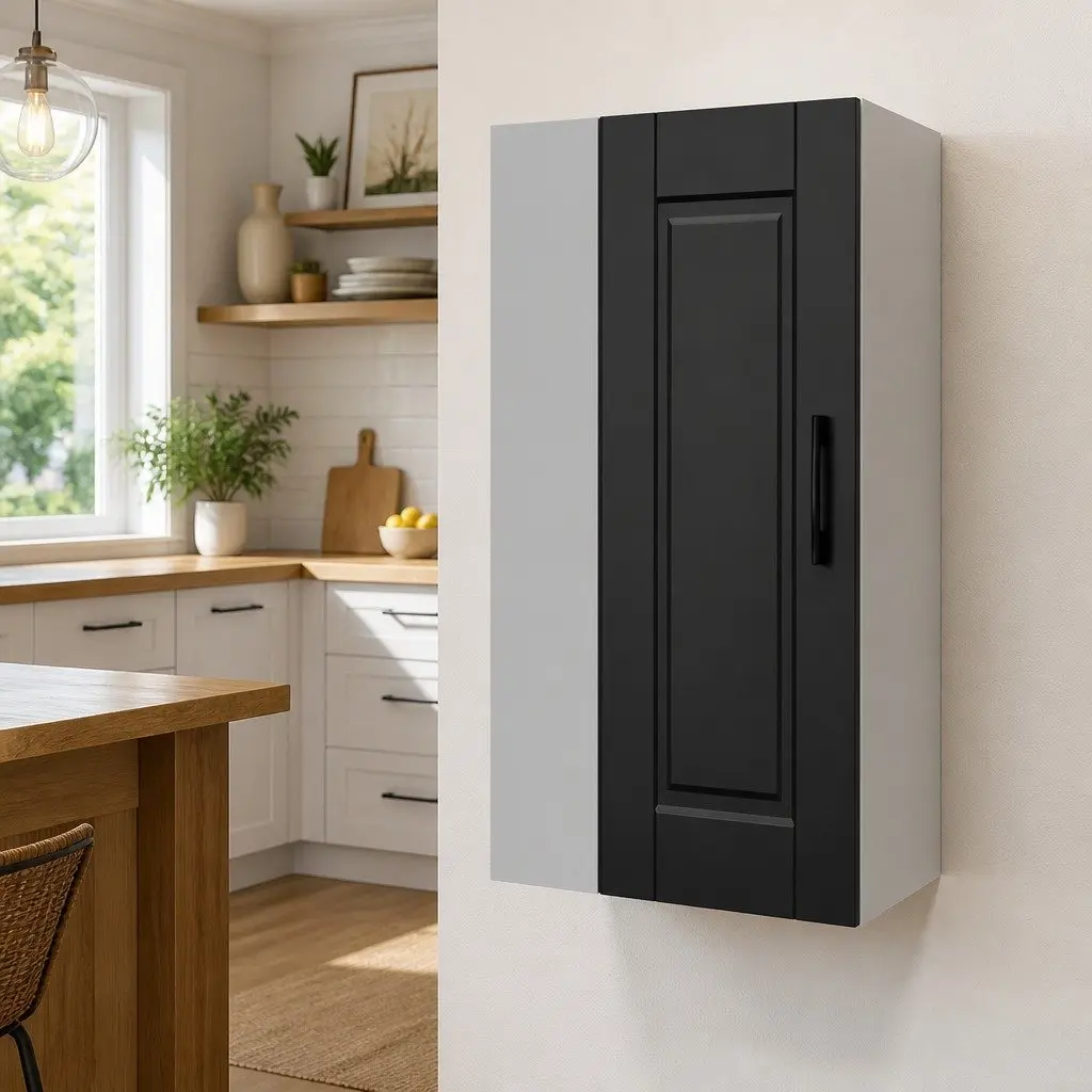 Wall Mounted Cabinet Engineered Wood Black Storage Unit Organizer for Kitchen