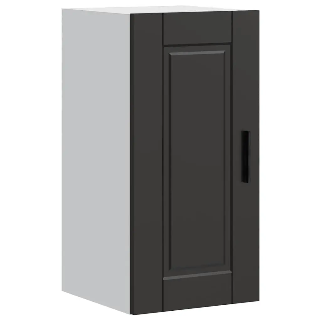 Wall Mounted Cabinet Engineered Wood Black Storage Unit Organizer for Kitchen