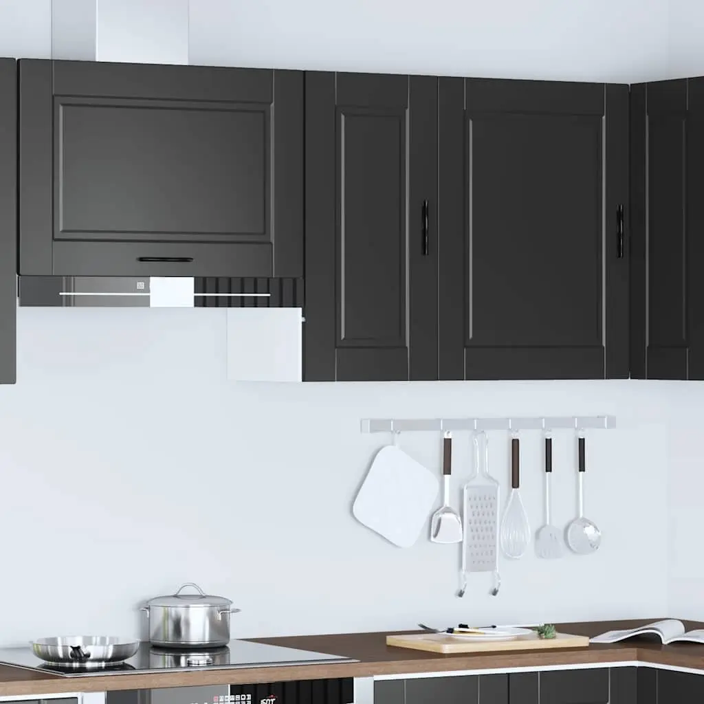 Wall Mounted Cabinet Engineered Wood Black Storage Unit Organizer for Kitchen