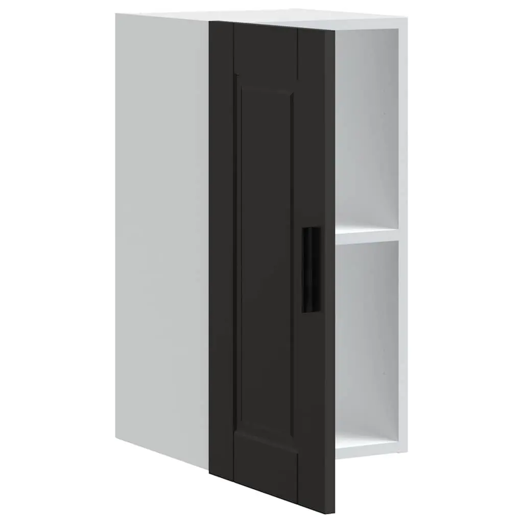 Wall Mounted Cabinet Engineered Wood Black Storage Unit Organizer for Kitchen