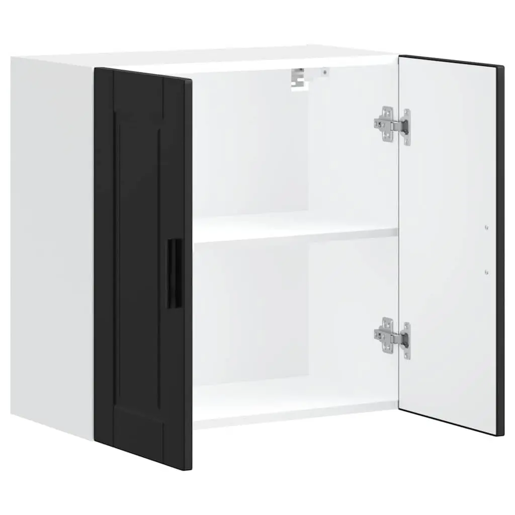 Kitchen Cabinet Engineered Wood Wall-Mounted Black Storage Organizer with Door