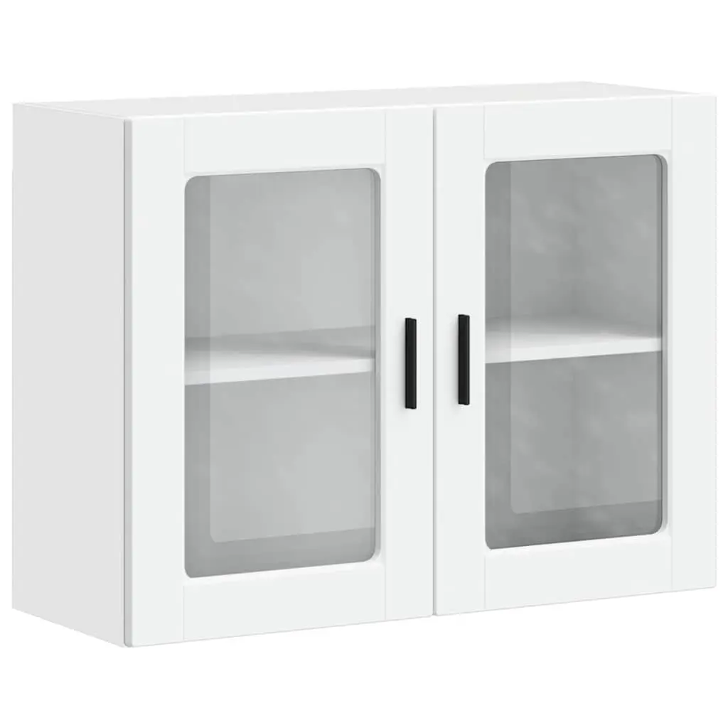 Mounted Wall Cabinet Engineered Wood Glass Door White Kitchen Storage Unit