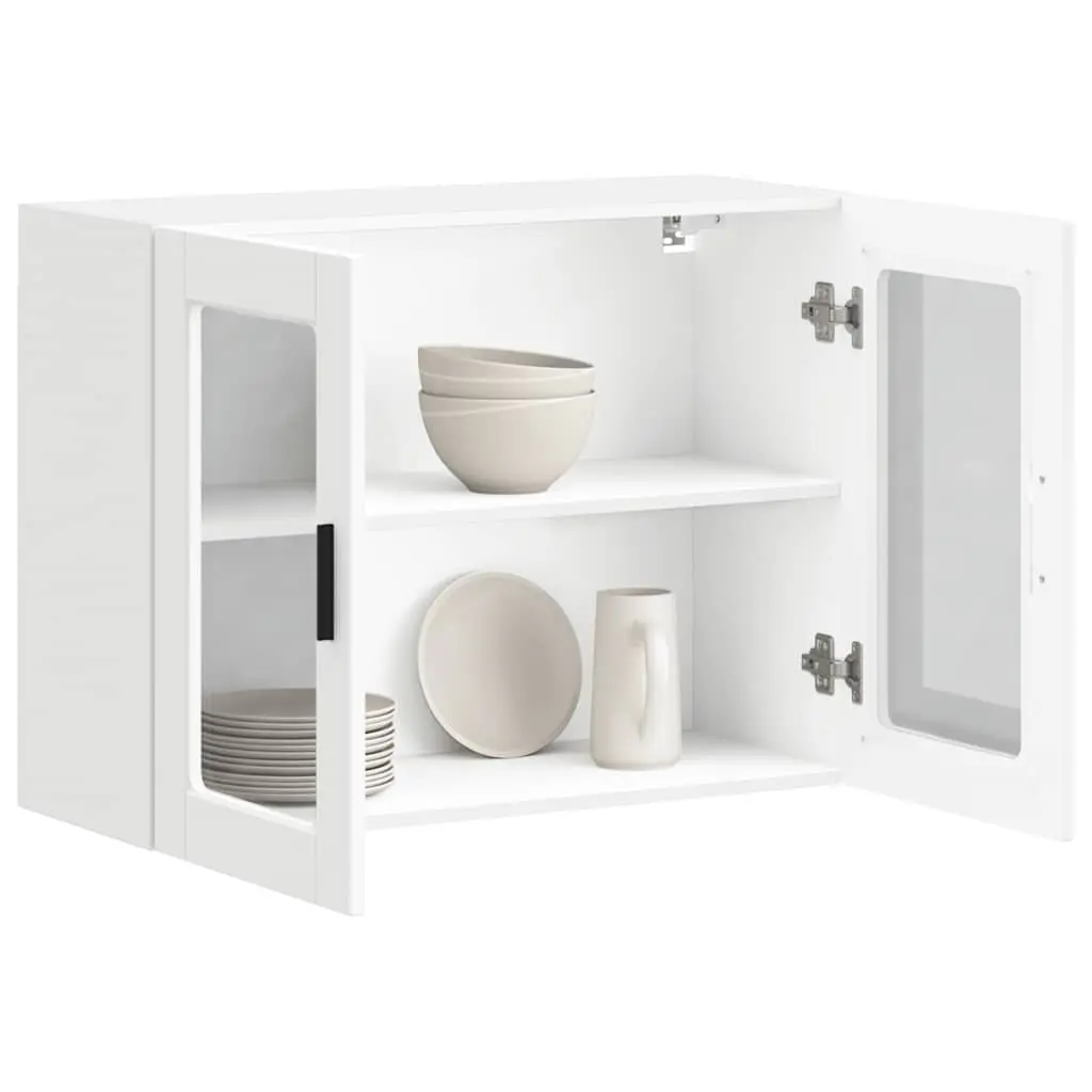 Mounted Wall Cabinet Engineered Wood Glass Door White Kitchen Storage Unit
