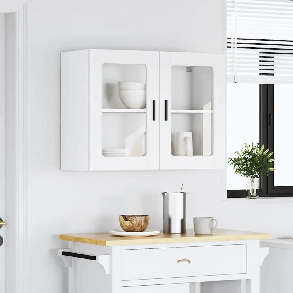 Mounted Wall Cabinet Engineered Wood Glass Door White Kitchen Storage Unit