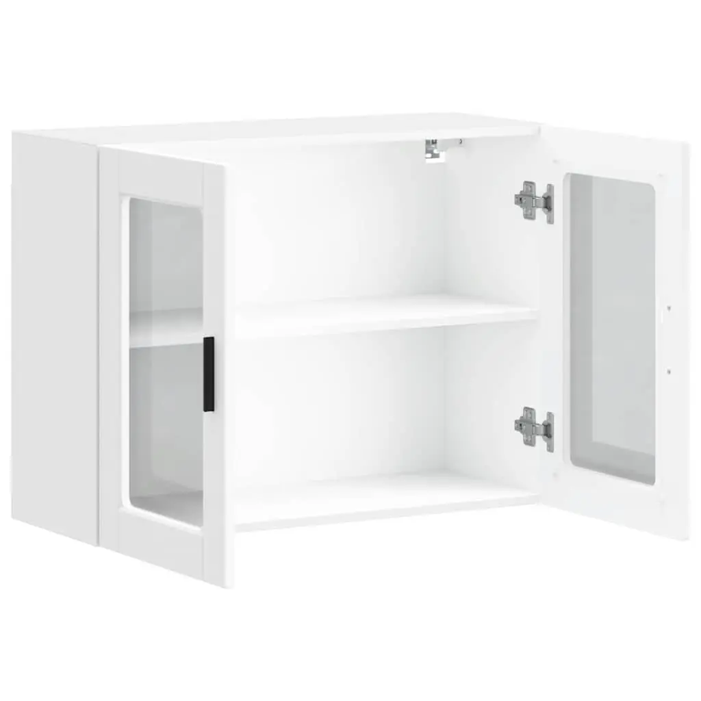 Mounted Wall Cabinet Engineered Wood Glass Door White Kitchen Storage Unit