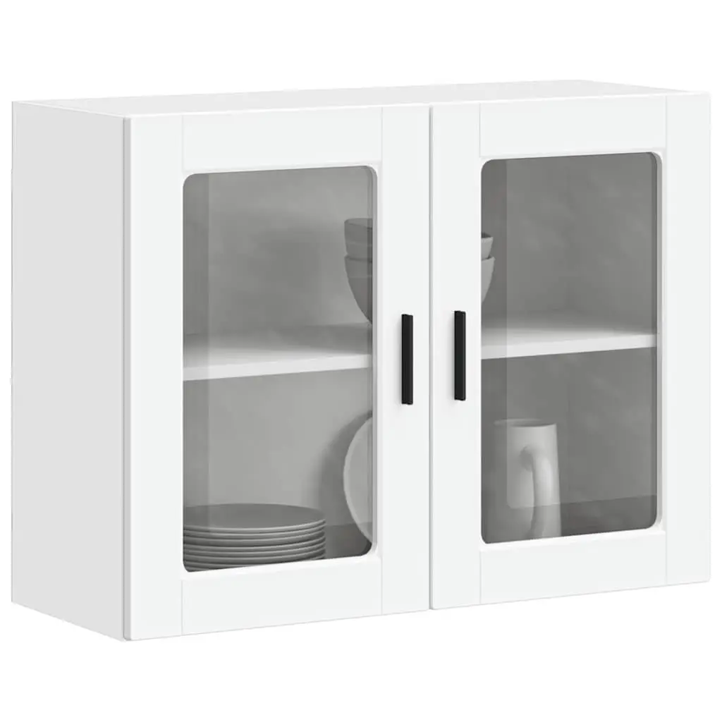 Mounted Wall Cabinet Engineered Wood Glass Door White Kitchen Storage Unit