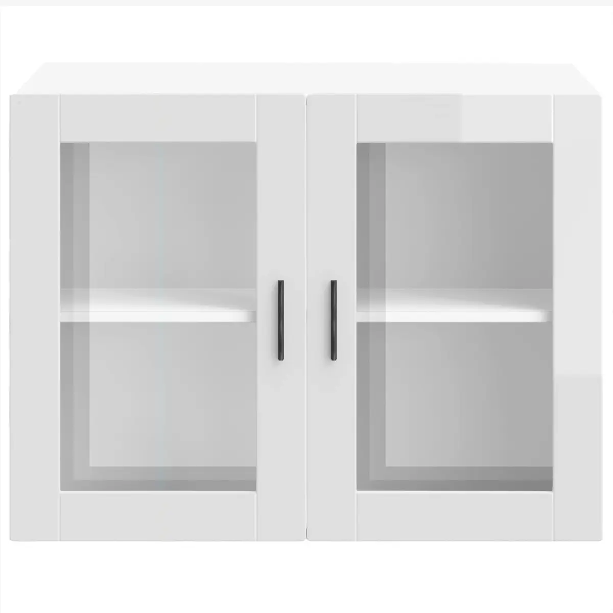 Wall-Mounted Cabinet Engineered Wood White High Gloss Glass Door Kitchen Storage Unit