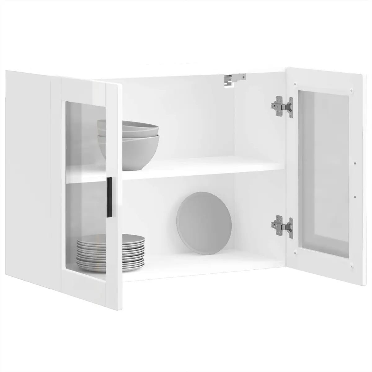 Wall-Mounted Cabinet Engineered Wood White High Gloss Glass Door Kitchen Storage Unit