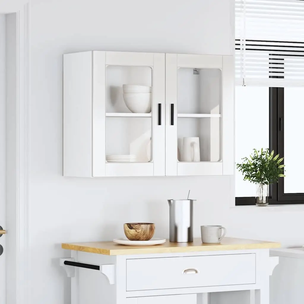 Wall-Mounted Cabinet Engineered Wood White High Gloss Glass Door Kitchen Storage Unit