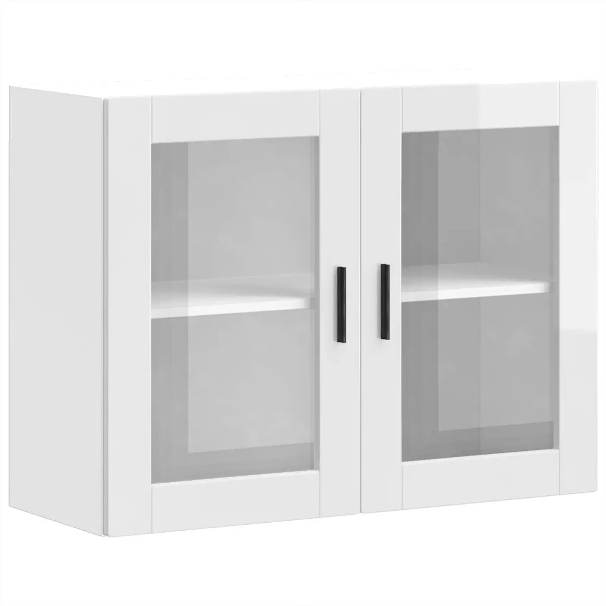 Wall-Mounted Cabinet Engineered Wood White High Gloss Glass Door Kitchen Storage Unit