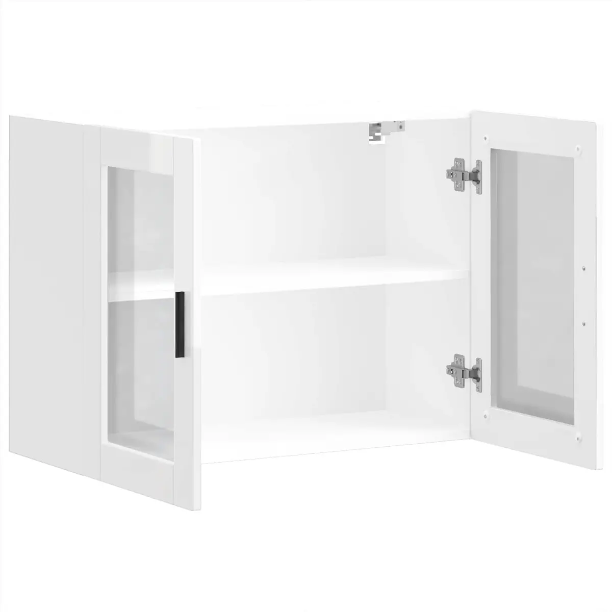 Wall-Mounted Cabinet Engineered Wood White High Gloss Glass Door Kitchen Storage Unit