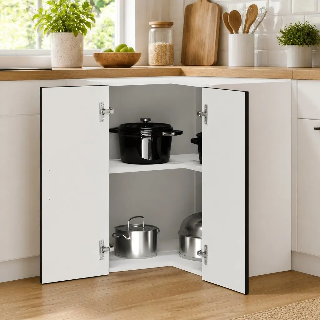 Kitchen Corner Cabinet Engineered Wood Wall-mounted Black Storage Unit