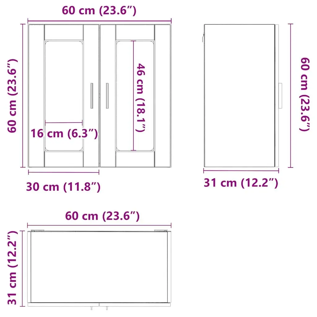 Wall-Mounted Kitchen Cabinet Black Glass Door Storage Unit Engineered Wood