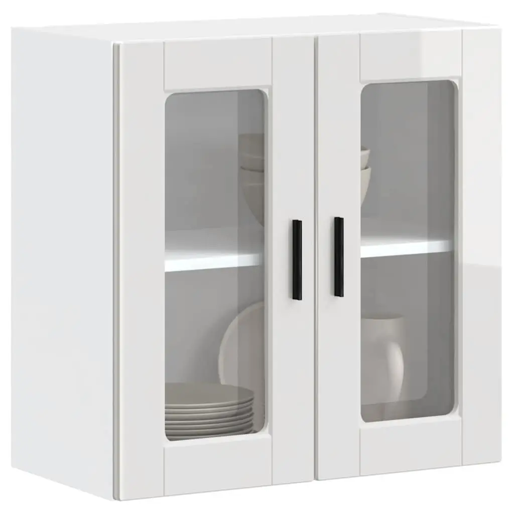 Kitchen Wall Cabinet Glass Door White High Gloss Storage Shelving Unit Organiser