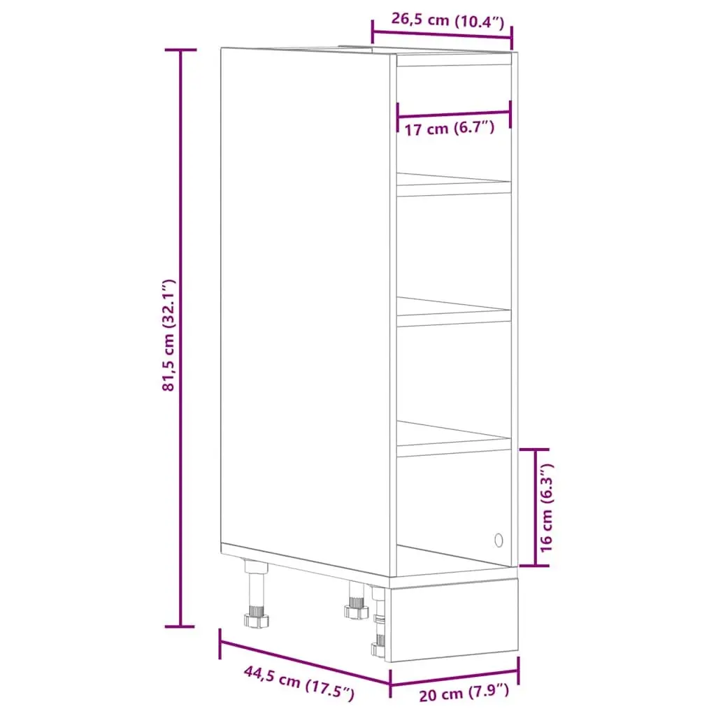 Kitchen Cabinet Engineered Wood White Storage Cupboard 20x44.5x81.5cm Adjustable Feet