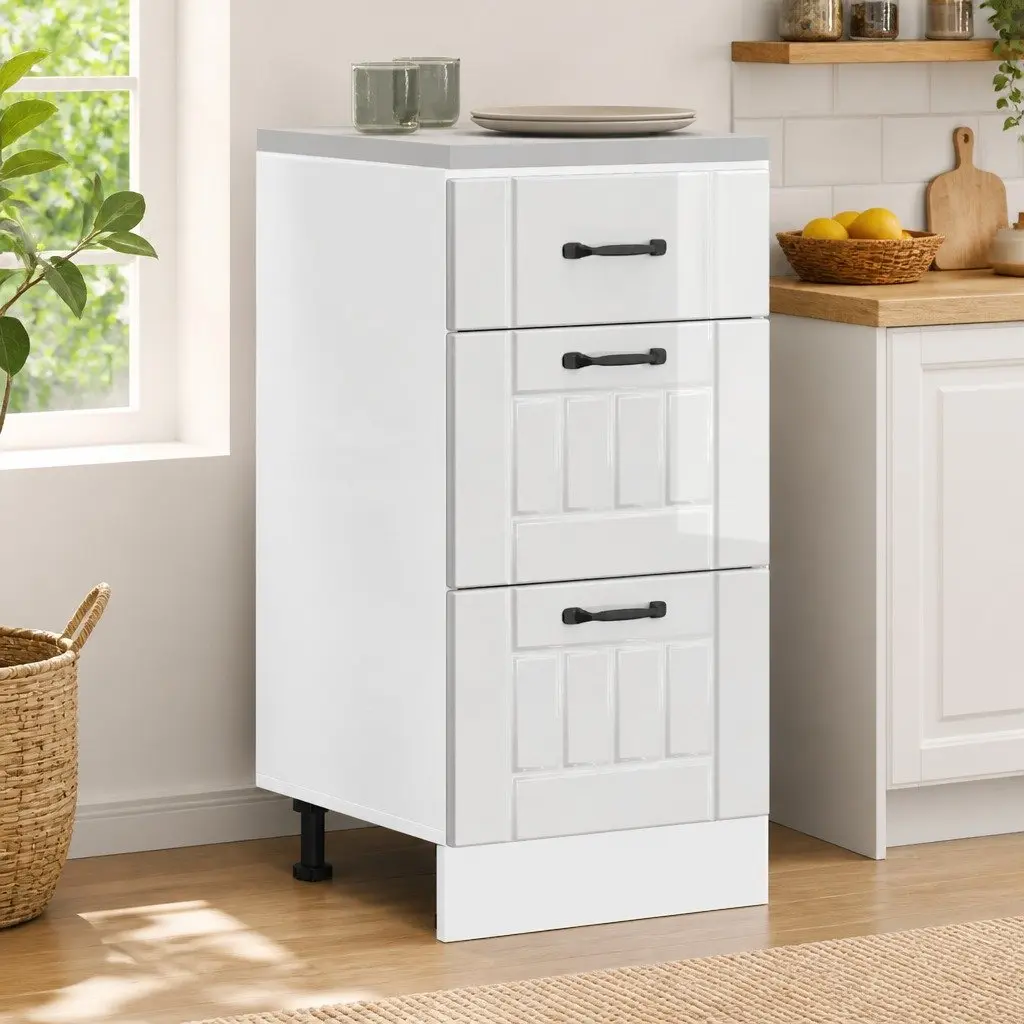 Kitchen Base Cabinet Engineered Wood White Adjustable Feet Storage Cupboard Unit