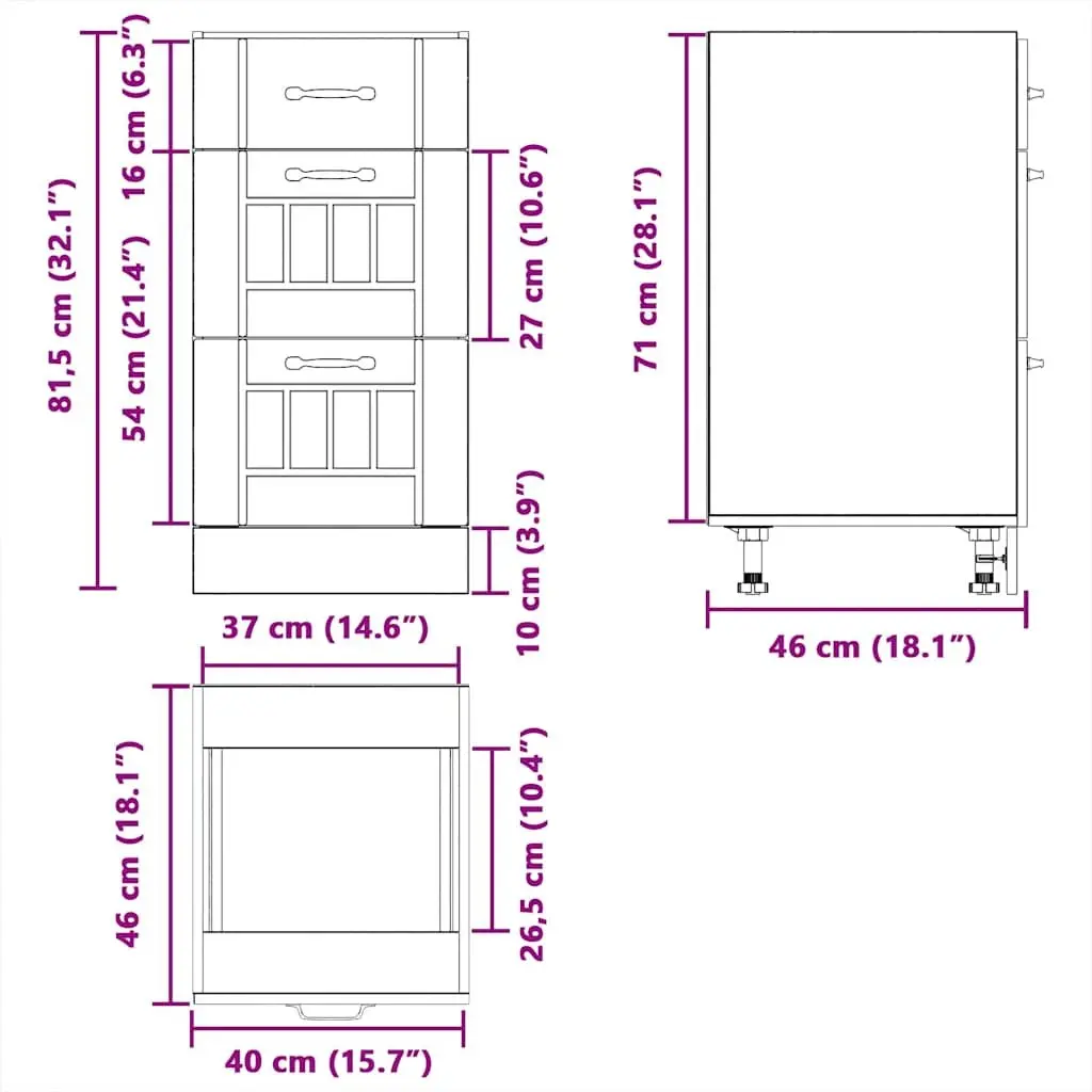 Kitchen Base Cabinet Engineered Wood White Adjustable Feet Storage Cupboard Unit