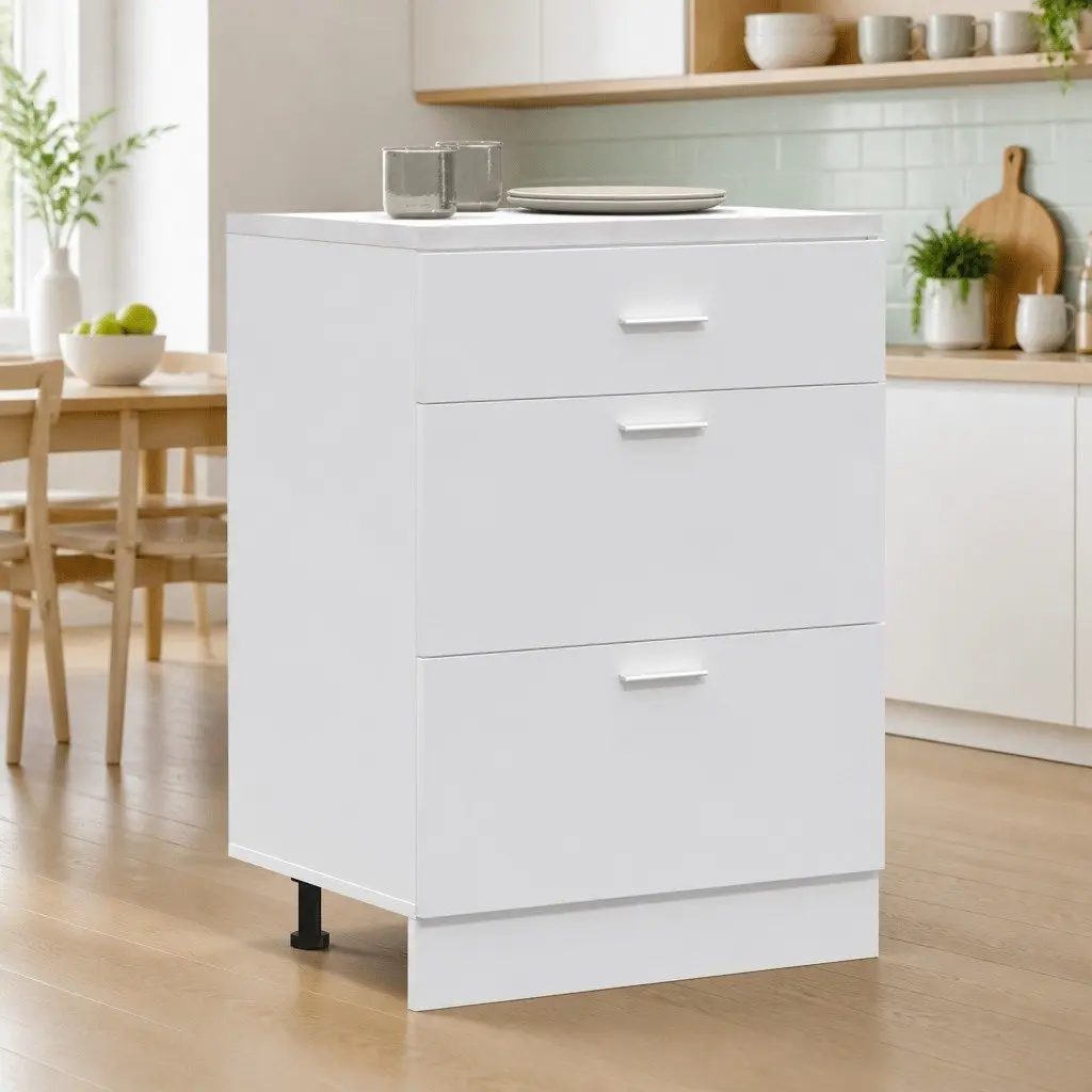 Kitchen Base Cabinet White Storage Cupboard Engineered Wood Adjustable Feet