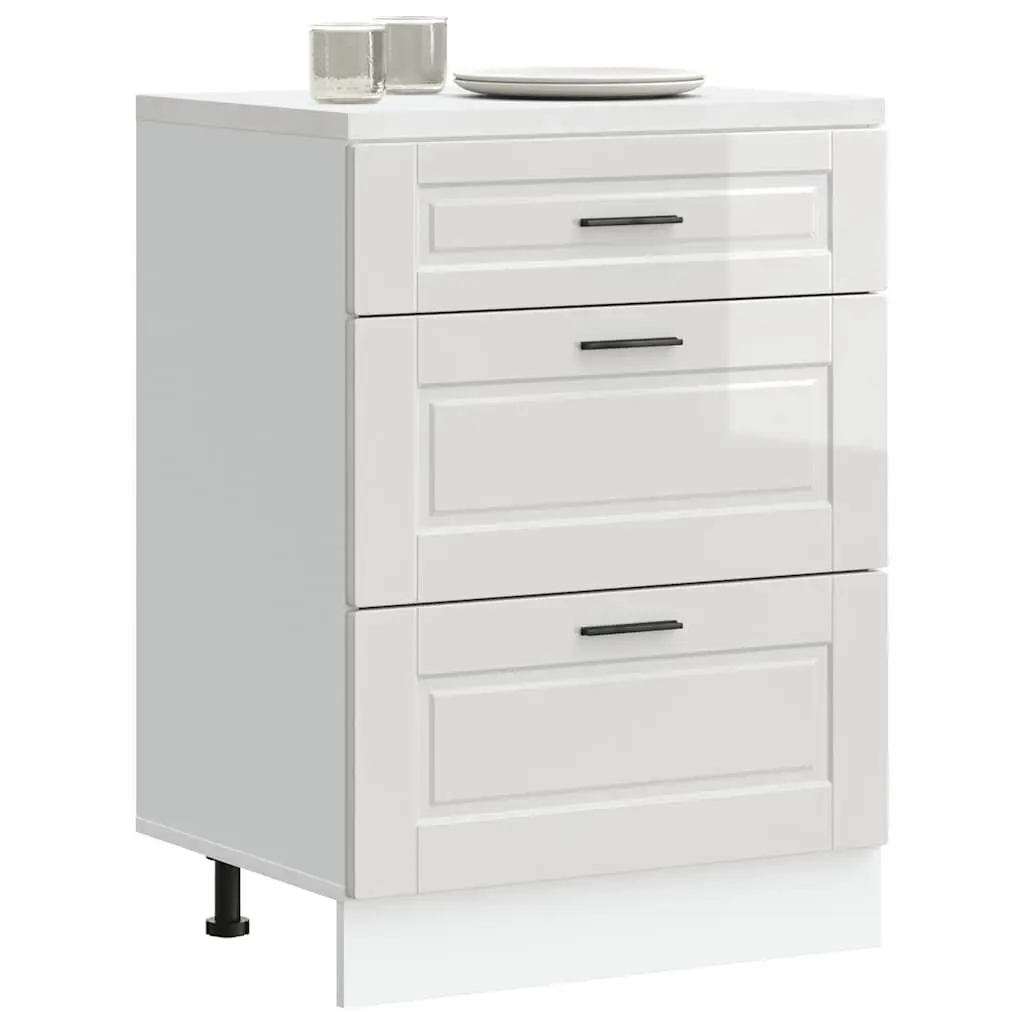 Kitchen Base Cabinet Engineered Wood White High Gloss