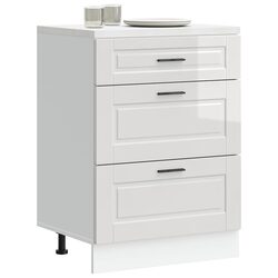 Kitchen Base Cabinet White High Gloss Engineered Wood Storage Cupboard