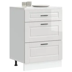 Kitchen Base Cabinet White High Gloss Engineered Wood Storage Cupboard