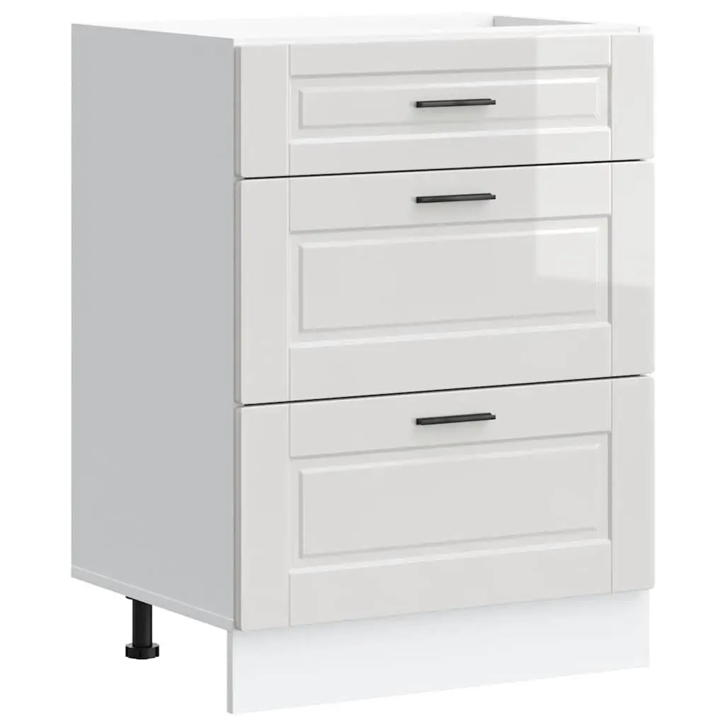 Kitchen Base Cabinet Engineered Wood White High Gloss