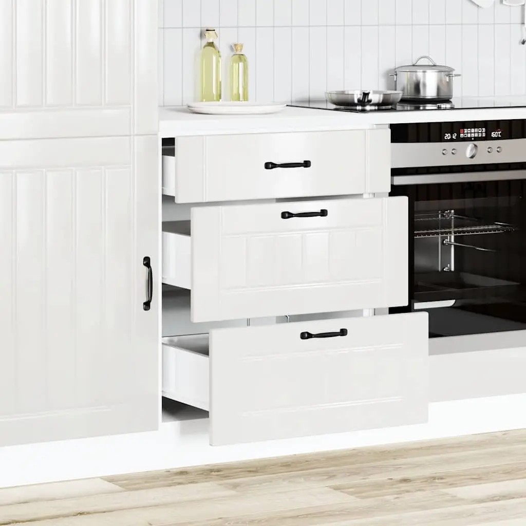 Kitchen Base Cabinet White Engineered Wood Storage Cupboard with Adjustable Feet