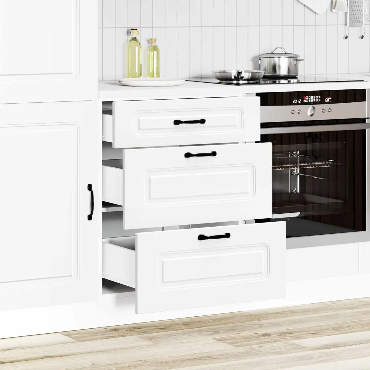 Kitchen Base Cabinet White Storage Cupboard Engineered Wood Adjustable Feet