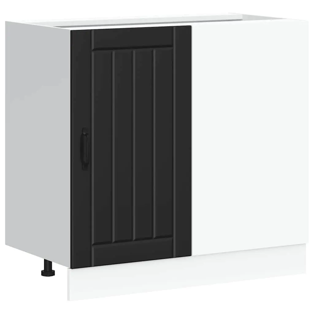 Kitchen Base Cabinet Black Engineered Wood Sink Storage Furniture Cupboard