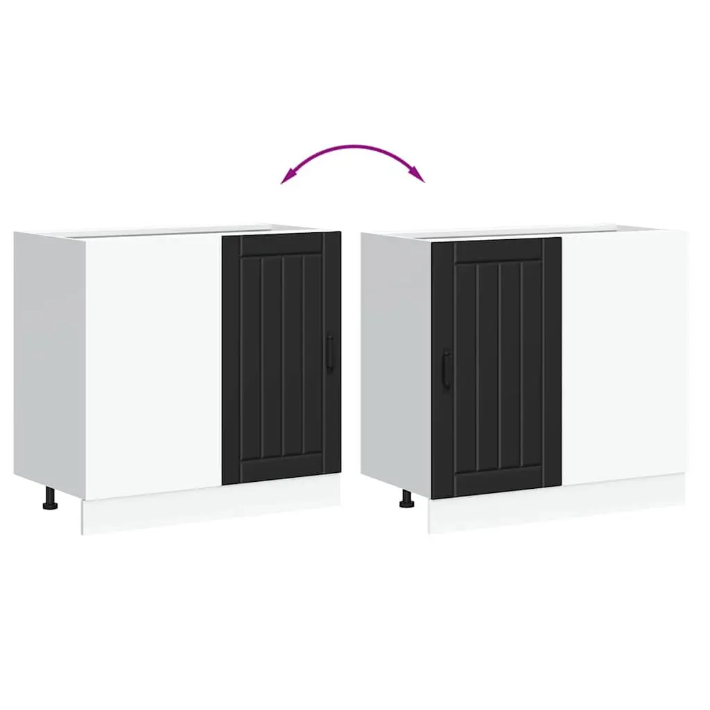 Kitchen Base Cabinet Black Engineered Wood Sink Storage Furniture Cupboard