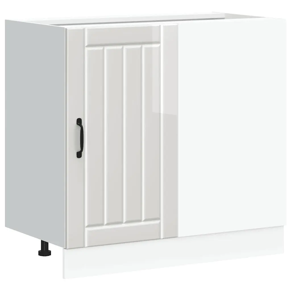 Kitchen Base Cabinet White High Gloss Engineered Wood Storage Furniture Sink