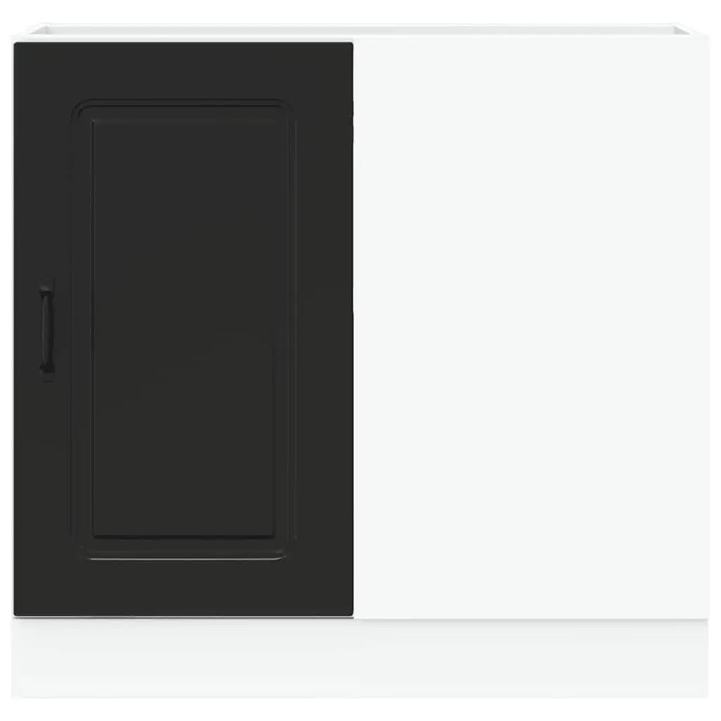 Black Engineered Wood Kitchen Cupboard Storage Cabinet with Doors and Adjustable Feet
