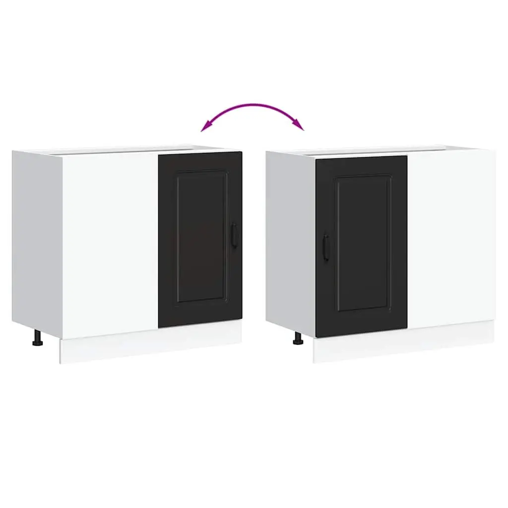Black Engineered Wood Kitchen Cupboard Storage Cabinet with Doors and Adjustable Feet