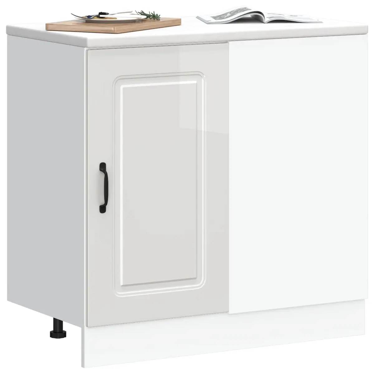 Kitchen Base Cabinet Engineered Wood High Gloss White Storage Cupboard