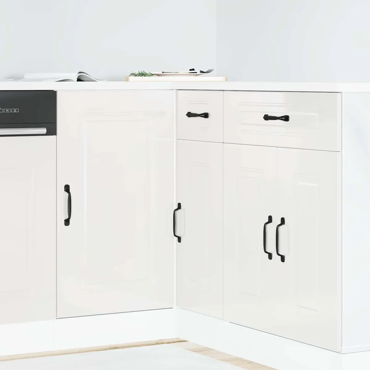 Kitchen Base Cabinet Engineered Wood High Gloss White Storage Cupboard