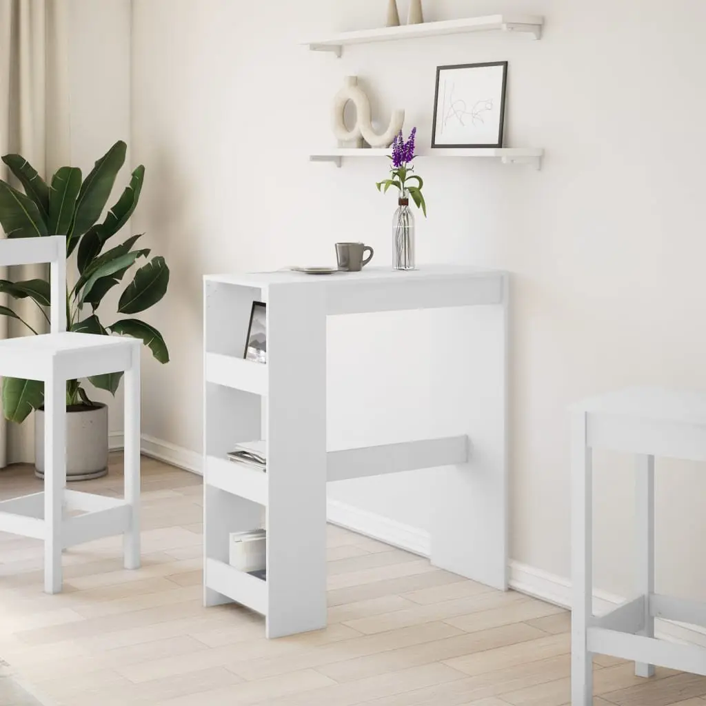Bar Table Engineered Wood 90L x 40W x 103.5H cm White with Storage Shelves