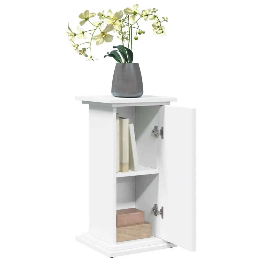 Two-Tier Display Stand Engineered Wood White Storage Cabinet with Hidden Compartments