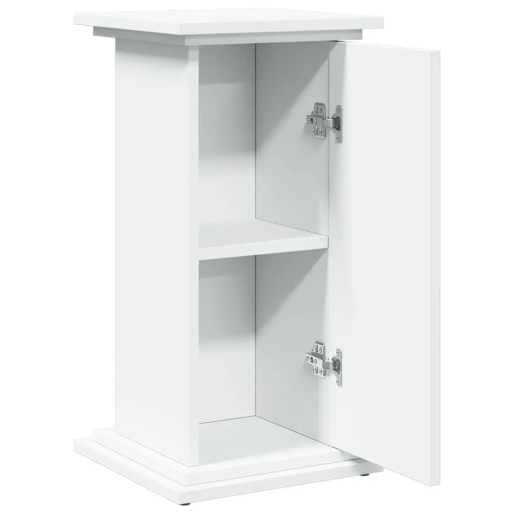 Two-Tier Display Stand Engineered Wood White Storage Cabinet with Hidden Compartments