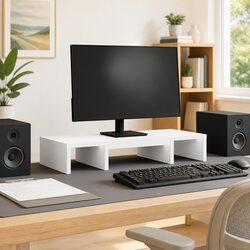 White Engineered Wood Monitor Stand for Home