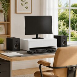 Monitor Stand with 2 Drawers for Home Office